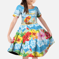 Personalised Hawaii Funny Thanksgiving Family Matching Off The Shoulder Long Sleeve Dress and Hawaiian Shirt Thankful From The Beach LT05 Daughter's Dress Blue - Polynesian Pride