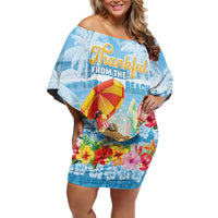 Personalised Hawaii Funny Thanksgiving Family Matching Off Shoulder Short Dress and Hawaiian Shirt Thankful From The Beach LT05 Mom's Dress Blue - Polynesian Pride