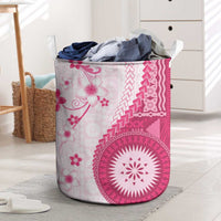 Bula Fiji Laundry Basket Pink Plumeria Masi Tapa Pattern - Polynesian Pride