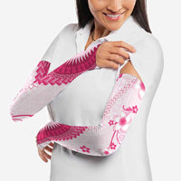 Bula Fiji Arm Sleeves Pink Plumeria Masi Tapa Pattern - Polynesian Pride