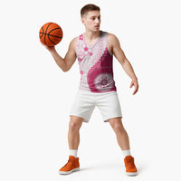Bula Fiji Basketball Jersey Pink Plumeria Masi Tapa Pattern - Polynesian Pride