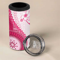 Bula Fiji 4 in 1 Can Cooler Tumbler Pink Plumeria Masi Tapa Pattern - Polynesian Pride