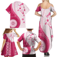 Bula Fiji Family Matching Summer Maxi Dress and Hawaiian Shirt Pink Plumeria Masi Tapa Pattern LT05 - Polynesian Pride