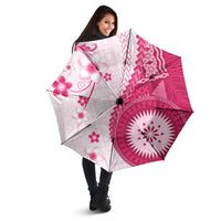 Bula Fiji Umbrella Pink Plumeria Masi Tapa Pattern - Polynesian Pride