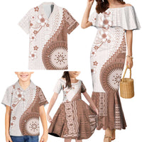 Bula Fiji Family Matching Mermaid Dress and Hawaiian Shirt Brown Plumeria Masi Tapa Pattern LT05 - Polynesian Pride