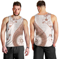 Bula Fiji Men Tank Top Brown Plumeria Masi Tapa Pattern - Polynesian Pride