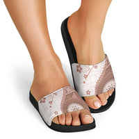 Bula Fiji Slide Sandals Brown Plumeria Masi Tapa Pattern - Polynesian Pride