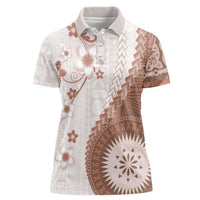 Bula Fiji Women Polo Shirt Brown Plumeria Masi Tapa Pattern LT05 Female Brown - Polynesian Pride