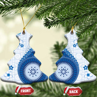 Bula Fiji Ceramic Ornament Blue Plumeria Masi Tapa Pattern - Polynesian Pride