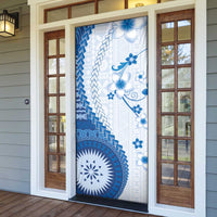 Bula Fiji Door Cover Blue Plumeria Masi Tapa Pattern - Polynesian Pride