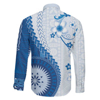Bula Fiji Family Matching Mermaid Dress and Hawaiian Shirt Blue Plumeria Masi Tapa Pattern LT05 - Polynesian Pride