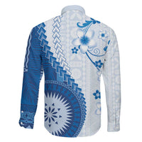 Bula Fiji Family Matching Off Shoulder Short Dress and Hawaiian Shirt Blue Plumeria Masi Tapa Pattern LT05 - Polynesian Pride