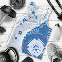Bula Fiji Men Tank Top Blue Plumeria Masi Tapa Pattern - Polynesian Pride