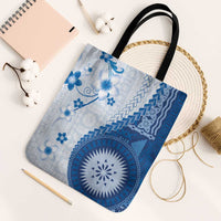 Bula Fiji Tote Bag Blue Plumeria Masi Tapa Pattern - Polynesian Pride