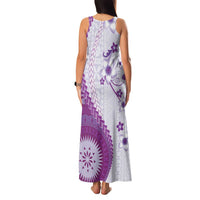 Bula Fiji Family Matching Tank Maxi Dress and Hawaiian Shirt Violet Plumeria Masi Tapa Pattern LT05 - Polynesian Pride