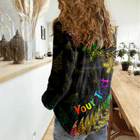 Personalised New Zealand Wellington Pride Women Casual Shirt Rainbow Silver Fern Paua Shell LT05 - Polynesian Pride