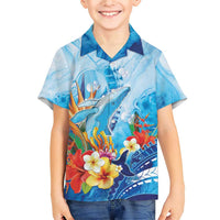 Polynesia Humpback Whale Family Matching Short Sleeve Bodycon Dress and Hawaiian Shirt Ocean Style
