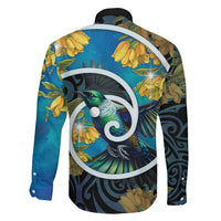 New Zealand Tui Bird Family Matching Mermaid Dress and Hawaiian Shirt Maori Koru With Kowhai Flowers LT05 - Polynesian Pride