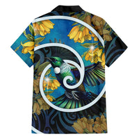 New Zealand Tui Bird Family Matching Summer Maxi Dress and Hawaiian Shirt Maori Koru With Kowhai Flowers LT05 - Polynesian Pride