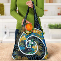 New Zealand Tui Bird Grocery Bag Maori Koru With Kowhai Flowers