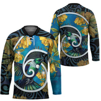 New Zealand Tui Bird Hockey Jersey Maori Koru With Kowhai Flowers