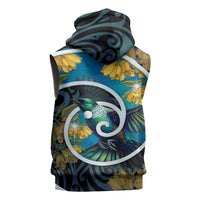 New Zealand Tui Bird Sleeveless Hoodie Maori Koru With Kowhai Flowers LT05 - Polynesian Pride