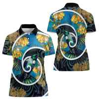 New Zealand Tui Bird Women Polo Shirt Maori Koru With Kowhai Flowers LT05 - Polynesian Pride
