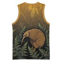 New Zealand Kiwi Bird Basketball Jersey Silver Fern Mix Maori Pattern
