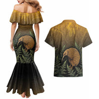 New Zealand Kiwi Bird Couples Matching Mermaid Dress and Hawaiian Shirt Silver Fern Mix Maori Pattern LT05 - Polynesian Pride