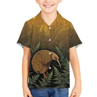 New Zealand Kiwi Bird Family Matching Puletasi and Hawaiian Shirt Silver Fern Mix Maori Pattern LT05 Son's Shirt Brown - Polynesian Pride