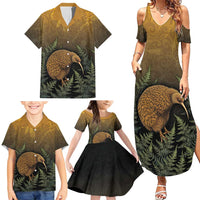 New Zealand Kiwi Bird Family Matching Summer Maxi Dress and Hawaiian Shirt Silver Fern Mix Maori Pattern LT05 - Polynesian Pride