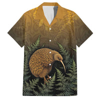 New Zealand Kiwi Bird Family Matching Summer Maxi Dress and Hawaiian Shirt Silver Fern Mix Maori Pattern LT05 Dad's Shirt - Short Sleeve Brown - Polynesian Pride