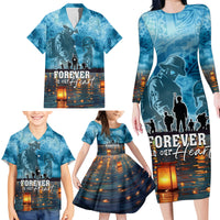 Hawaii Memorial Day Lantern Floating Family Matching Long Sleeve Bodycon Dress and Hawaiian Shirt Always In Our Hearts LT05 - Polynesian Pride