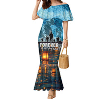 Hawaii Memorial Day Lantern Floating Family Matching Mermaid Dress and Hawaiian Shirt Always In Our Hearts LT05 Mom's Dress Blue - Polynesian Pride