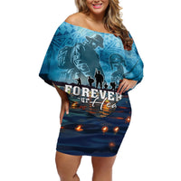 Hawaii Memorial Day Lantern Floating Off Shoulder Short Dress Always In Our Hearts LT05 Women Blue - Polynesian Pride