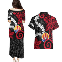 Tahiti Heiva Festival Couples Matching Puletasi and Hawaiian Shirt Floral Pattern With Coat Of Arms LT05 - Polynesian Pride