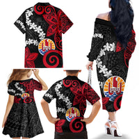 Tahiti Heiva Festival Family Matching Off The Shoulder Long Sleeve Dress and Hawaiian Shirt Floral Pattern With Coat Of Arms LT05 - Polynesian Pride