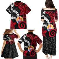 Tahiti Heiva Festival Family Matching Puletasi and Hawaiian Shirt Floral Pattern With Coat Of Arms LT05 - Polynesian Pride