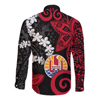 Tahiti Heiva Festival Long Sleeve Button Shirt Floral Pattern With Coat Of Arms