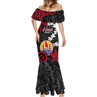 Tahiti Heiva Festival Mermaid Dress Floral Pattern With Coat Of Arms LT05 - Polynesian Pride