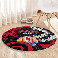 Tahiti Heiva Festival Round Carpet Floral Pattern With Coat Of Arms