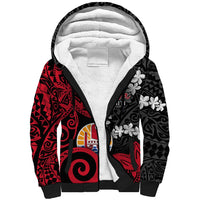 Tahiti Heiva Festival Sherpa Hoodie Floral Pattern With Coat Of Arms LT05 Unisex Black - Polynesian Pride