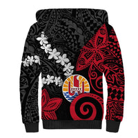 Tahiti Heiva Festival Sherpa Hoodie Floral Pattern With Coat Of Arms LT05 - Polynesian Pride