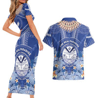 Marshall Islands Jemenei Day Couples Matching Short Sleeve Bodycon Dress and Hawaiian Shirt Polynesian Tribal Tattoo Seashell Necklace LT05 - Polynesian Pride
