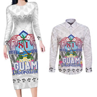 Guam Chamorro Liberation Day Couples Matching Long Sleeve Bodycon Dress and Long Sleeve Button Shirt 82nd Anniversary LT05 White - Polynesian Pride