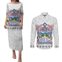 Guam Chamorro Liberation Day Couples Matching Puletasi and Long Sleeve Button Shirt 82nd Anniversary LT05 White - Polynesian Pride