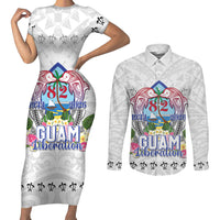 Guam Chamorro Liberation Day Couples Matching Short Sleeve Bodycon Dress and Long Sleeve Button Shirt 82nd Anniversary LT05 White - Polynesian Pride