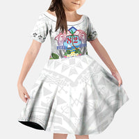 Guam Chamorro Liberation Day Family Matching Off The Shoulder Long Sleeve Dress and Hawaiian Shirt 82nd Anniversary LT05 Daughter's Dress White - Polynesian Pride