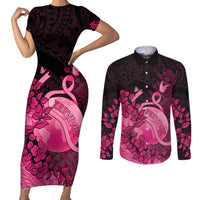 Personalised Cancer Fighter Couples Matching Short Sleeve Bodycon Dress and Long Sleeve Button Shirt I Beat Cancer