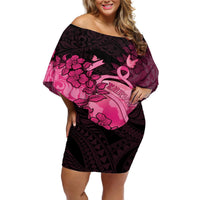 Personalised Cancer Fighter Off Shoulder Short Dress I Beat Cancer LT05 Women Pink - Polynesian Pride